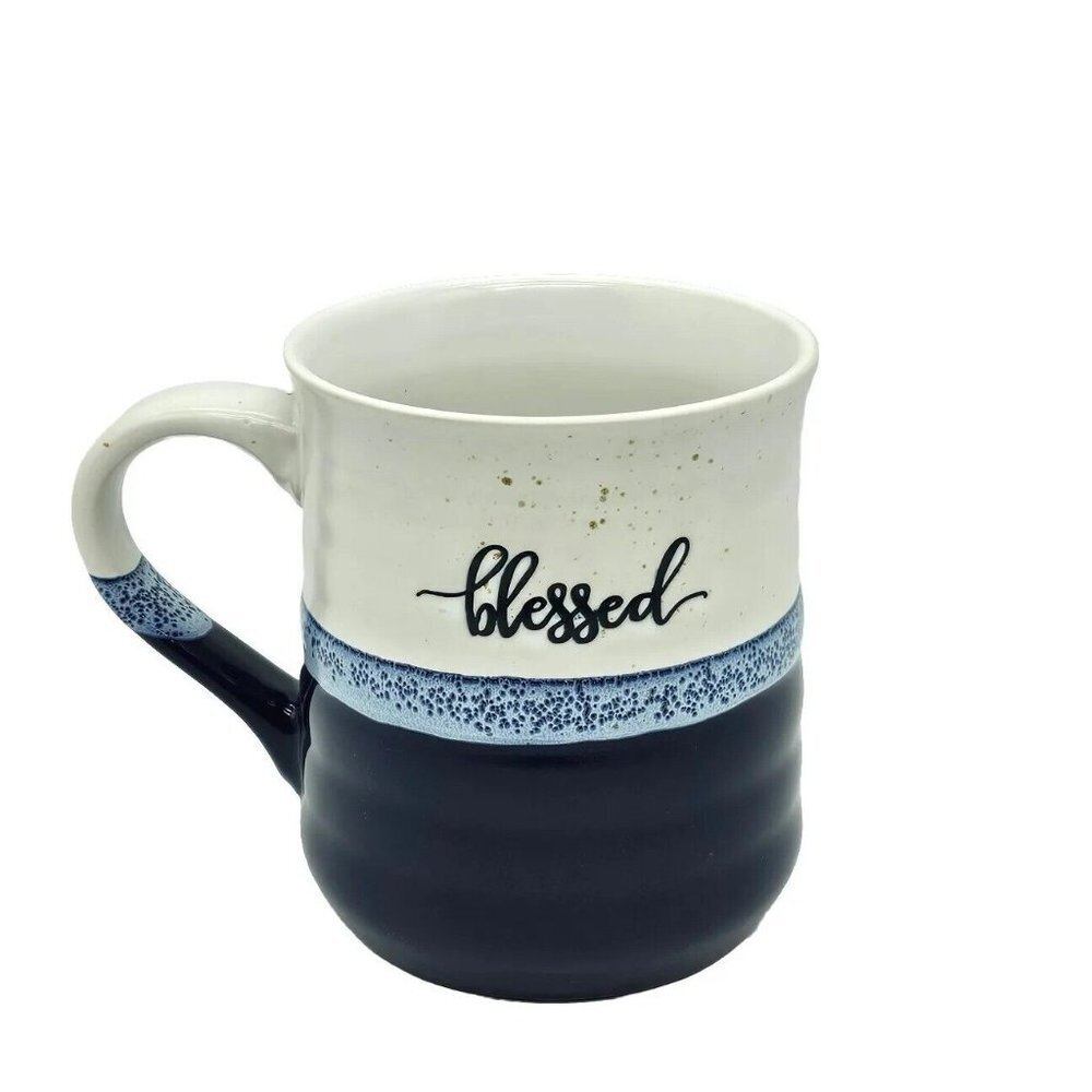 Dowan Dining Coffee Mug Blessed 20 oz Blue Farmhouse Cottage Country Pottery - Picture 2 of 7